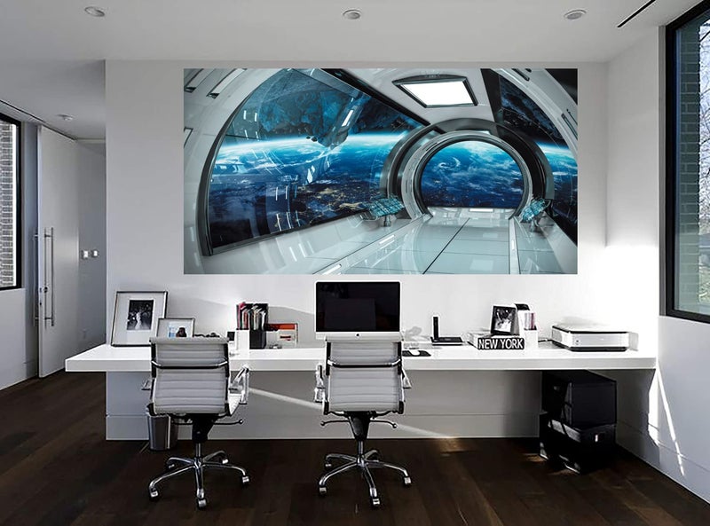 FLFK 3D Space Wall Murals Peel and Stick 78.7"x59"-Futuristic Spaceship Interior View Self-Adhesive Wallpaper Large Poster Painting Sticker for Kids Bedroom Decor - Image 5
